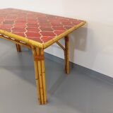 Vintage dining table in rattan and ceramic from Vallauris from the 50s and 60s