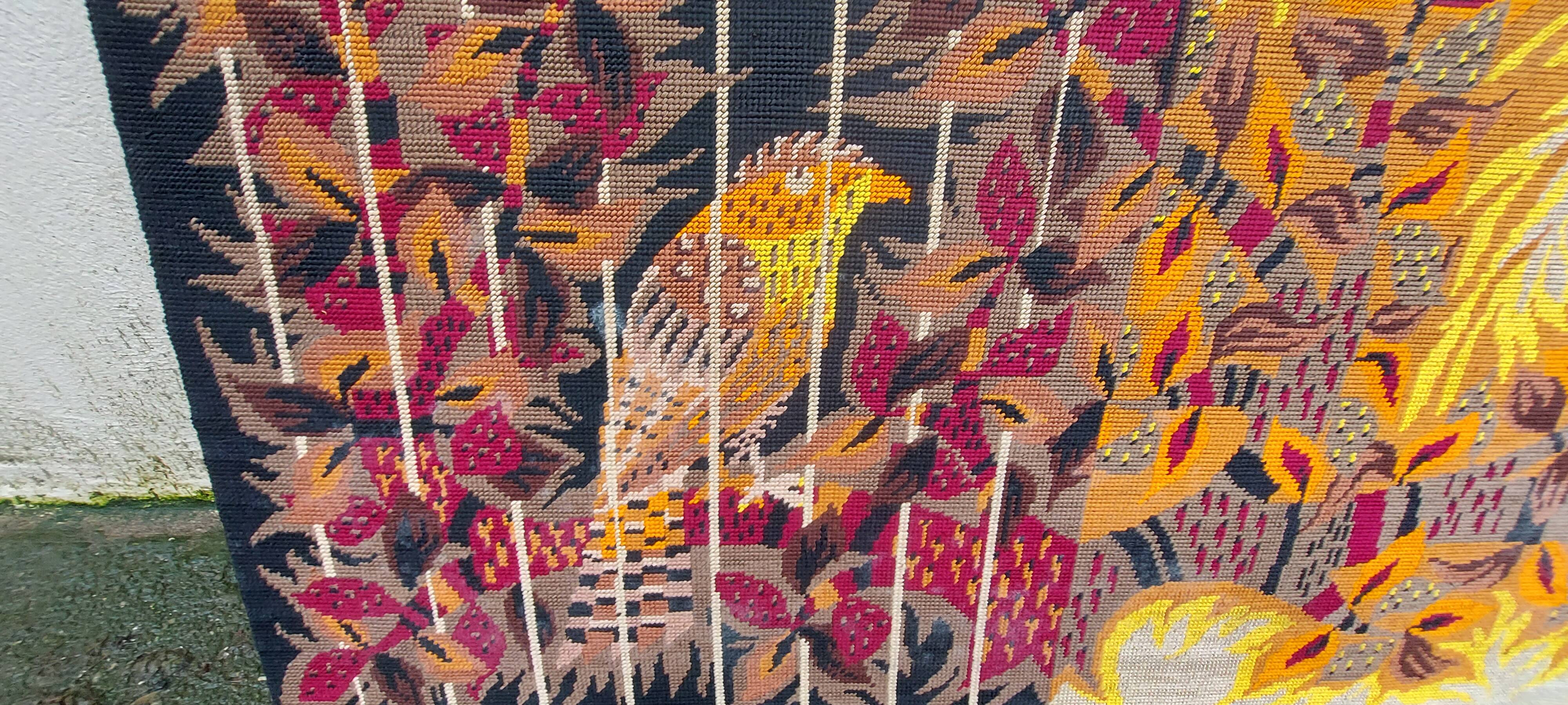 Vintage psychedelic bird painting 1970 Lurcat