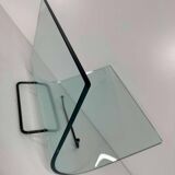 Italian Curved Glass and Metal Magazine Holder, FIAM, 1980s