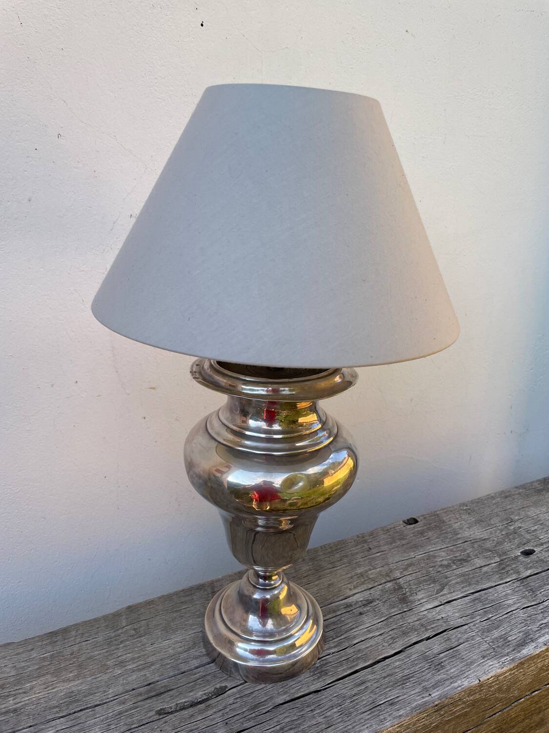 Large silver metal lamp with classic baluster o