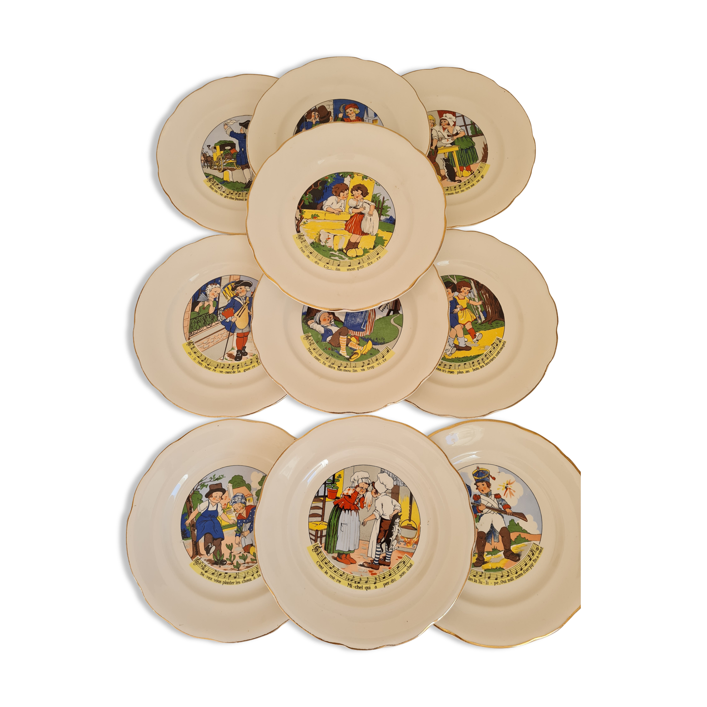 Dessert plates nursery rhymes of digoin and sarreguemine