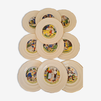 Dessert plates nursery rhymes of digoin and sarreguemine