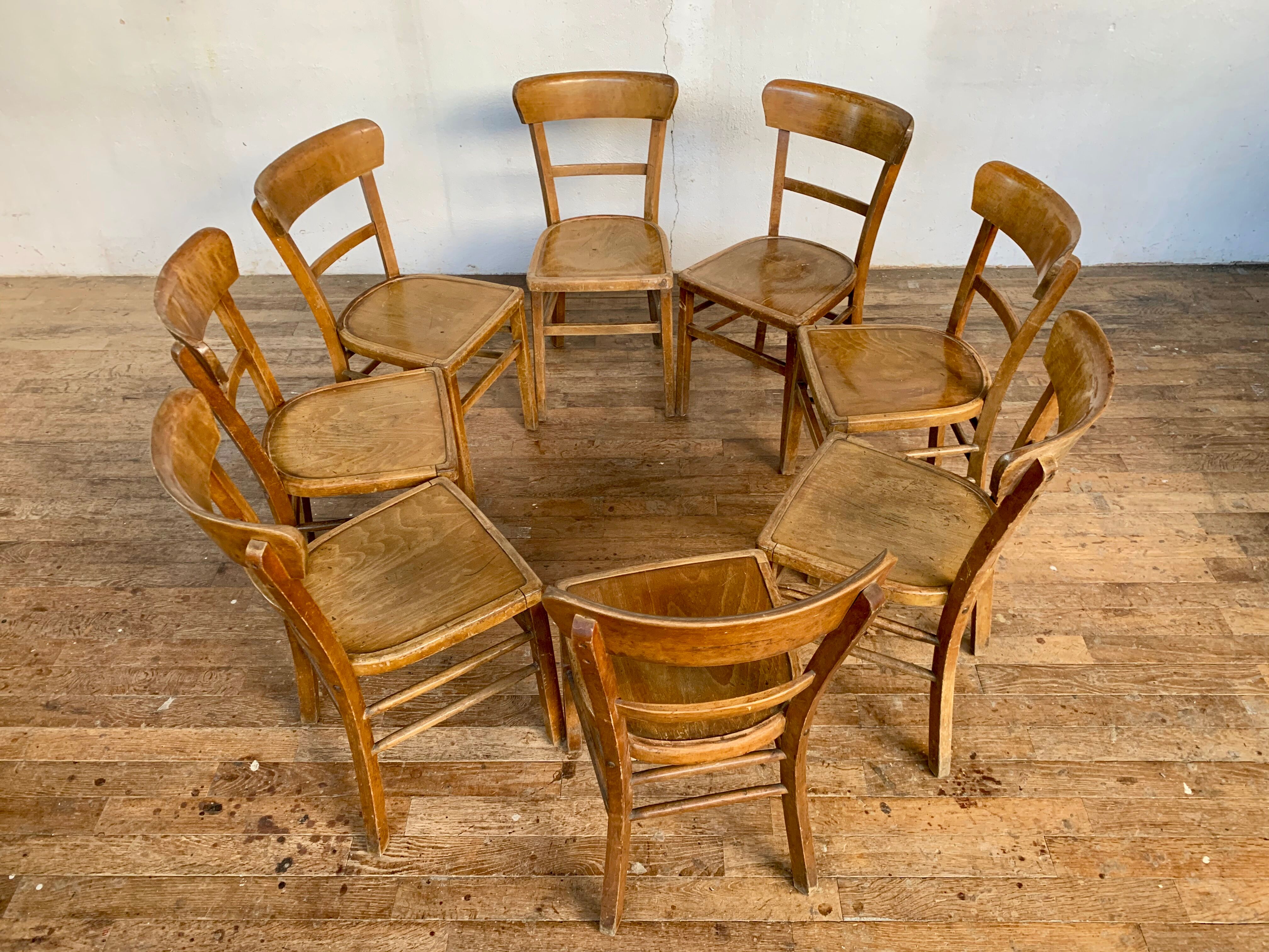 Series Lot of 8 chairs bistro Luterma in light wood Year 1950