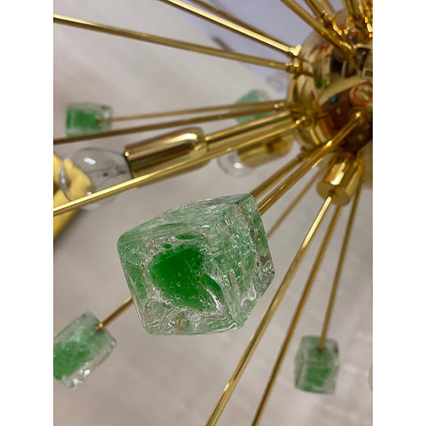 Green Cubes Murano Glass Gold Sputnik Candlestick