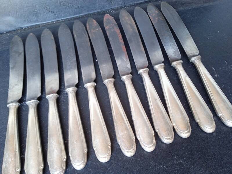 12 WMF knives + silver metal hallmarks from the 1940s