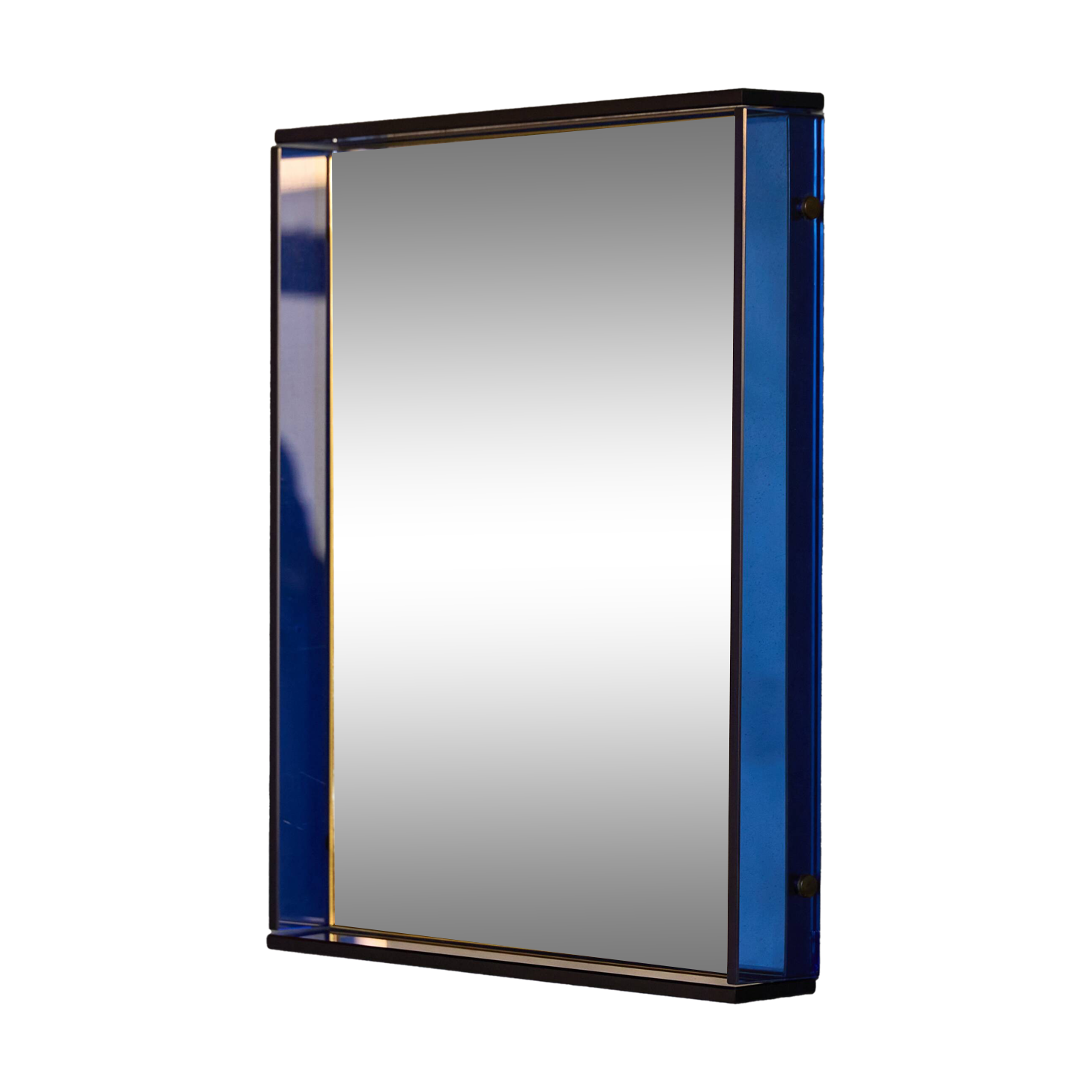 Blue Coloured and Mirrored Glass Wall Mirror, Italy, 1960s
