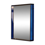 Blue Coloured and Mirrored Glass Wall Mirror, Italy, 1960s