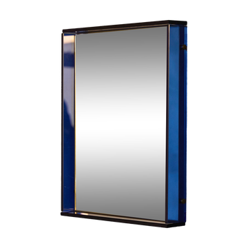 Miroir mural en verre coloré bleu et miroir, Italie, années 1960