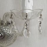 Pair of French vintage double crystal wall lights with barley twist glass arms.