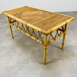 Rattan coffee table 60s and bamboo magazine door