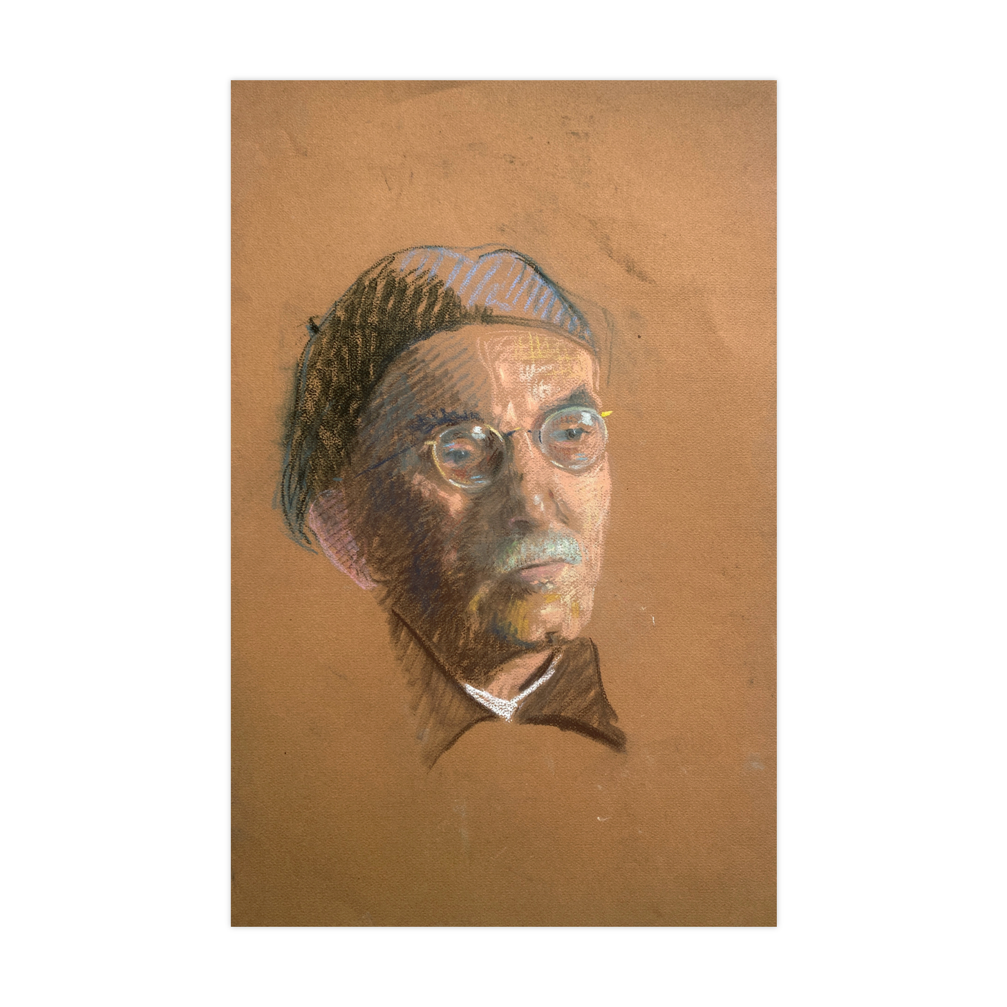 Pastel painting "man in the beret" circa 1950