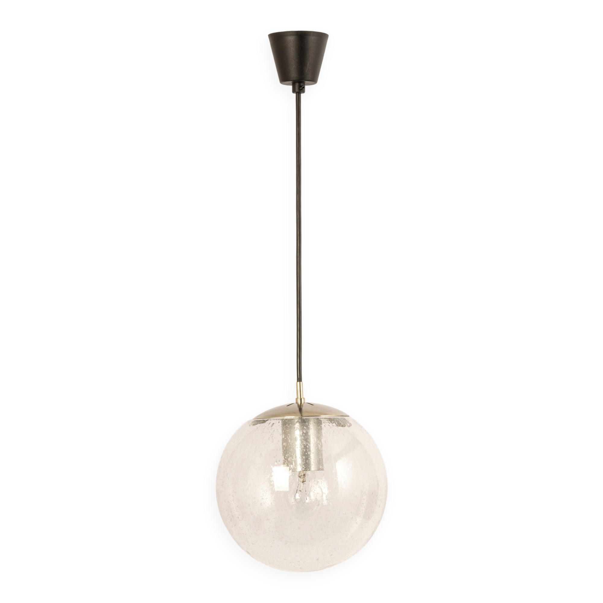 Small Limburg chrome pendant light with transparent glass ball, Germany, 1970s.