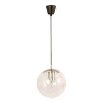 Small Limburg chrome pendant light with transparent glass ball, Germany, 1970s.