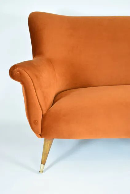 Three-seater velvet sofa, Germany 1960s, rusted, restored.