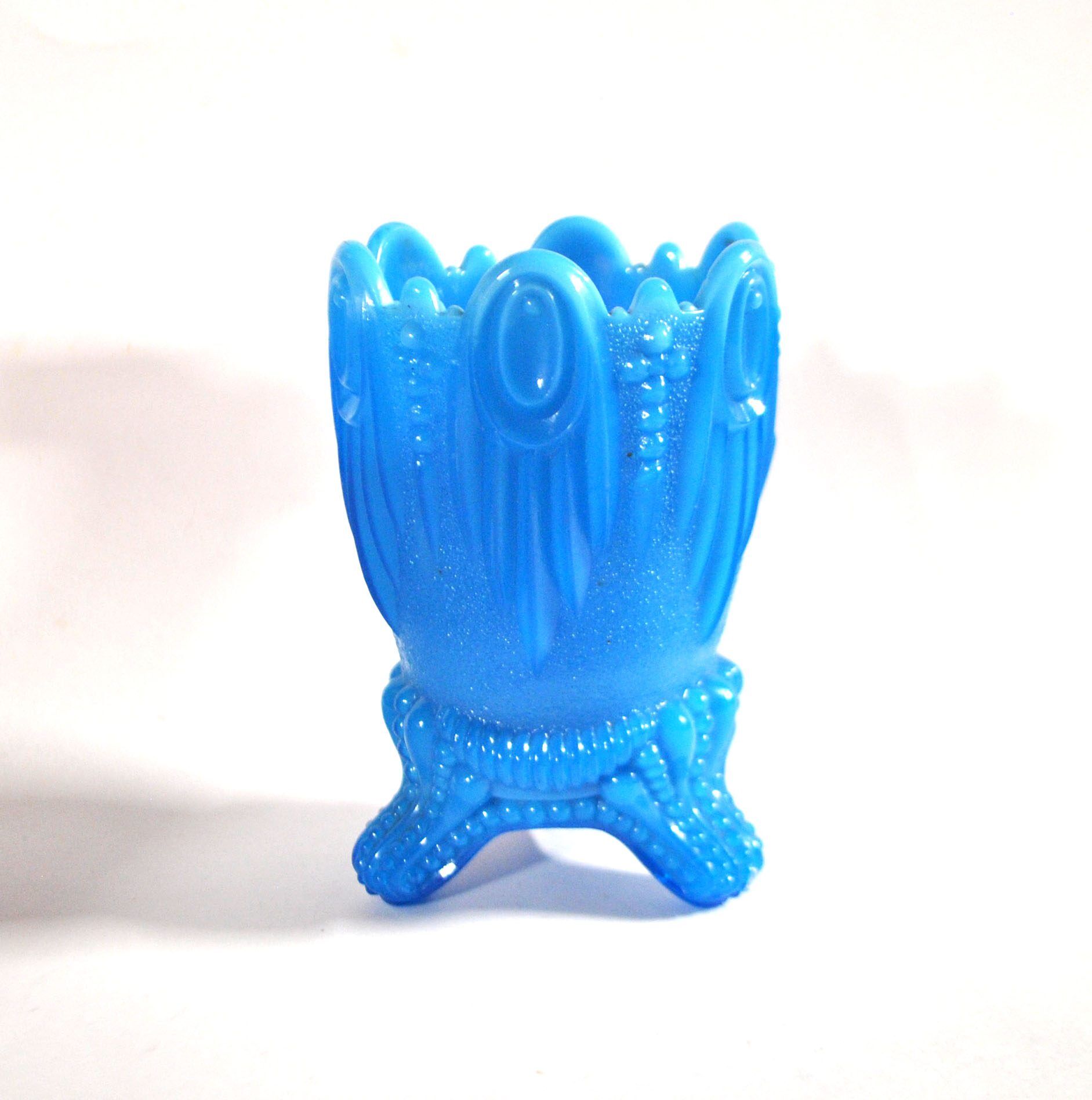 Portieux Gothic opaline goblet candle holder in blue opaline signed - 1910
