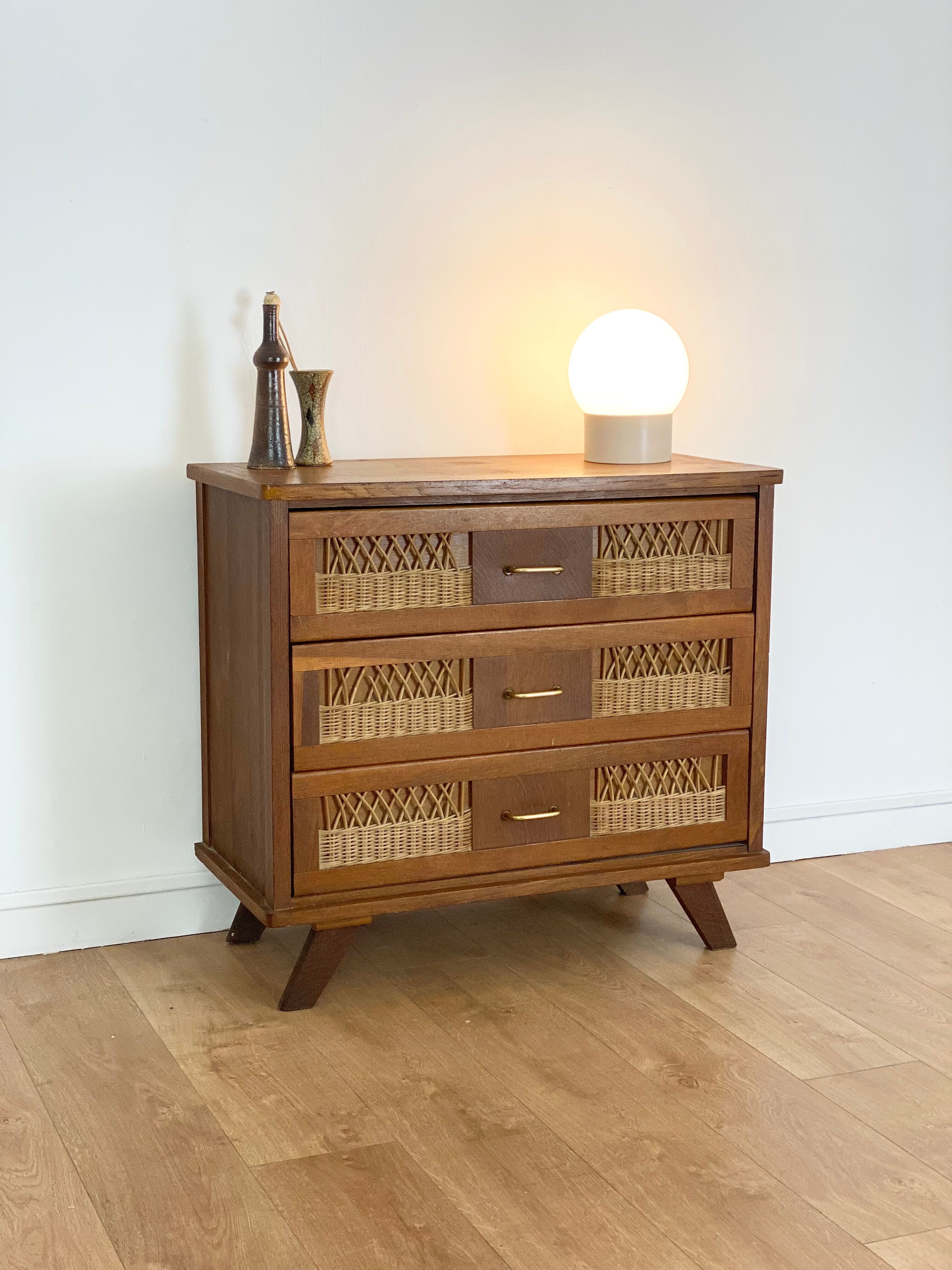 Vintage dresser rattan compass feet