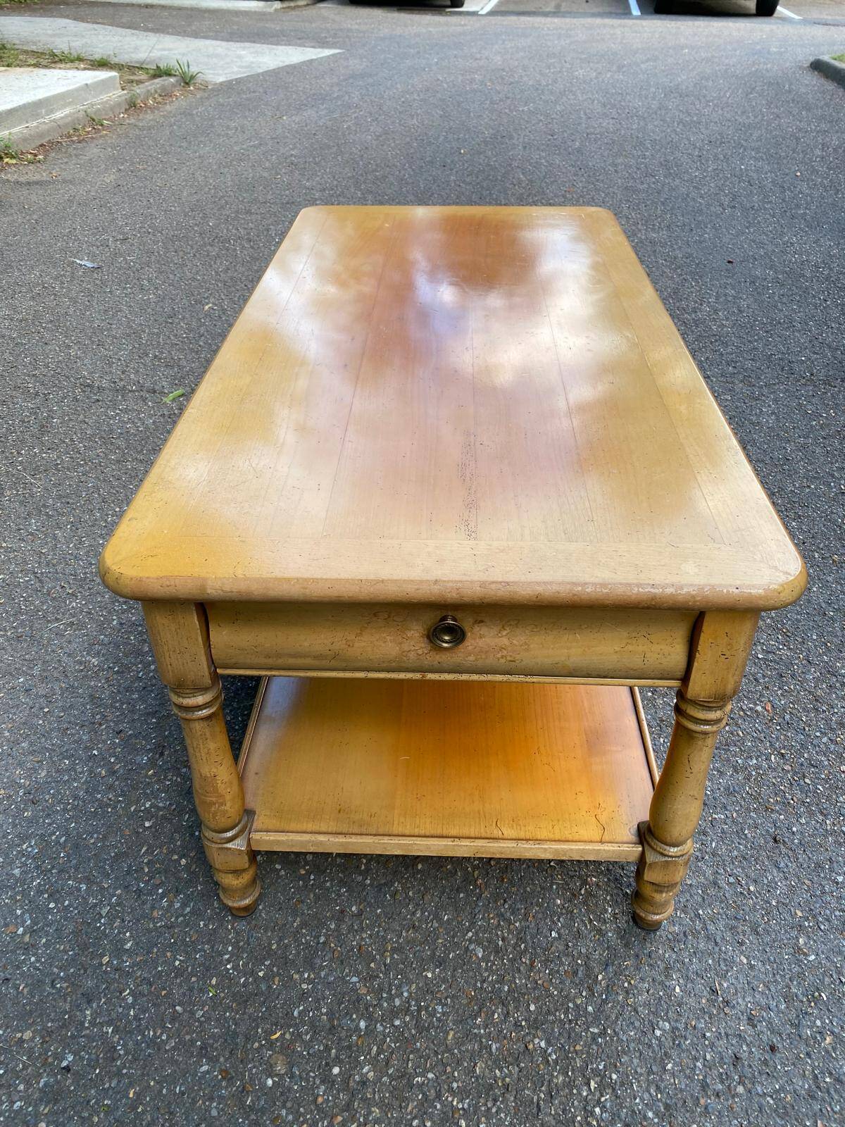 Vintage solid wood coffee table with 2 drawers 1960