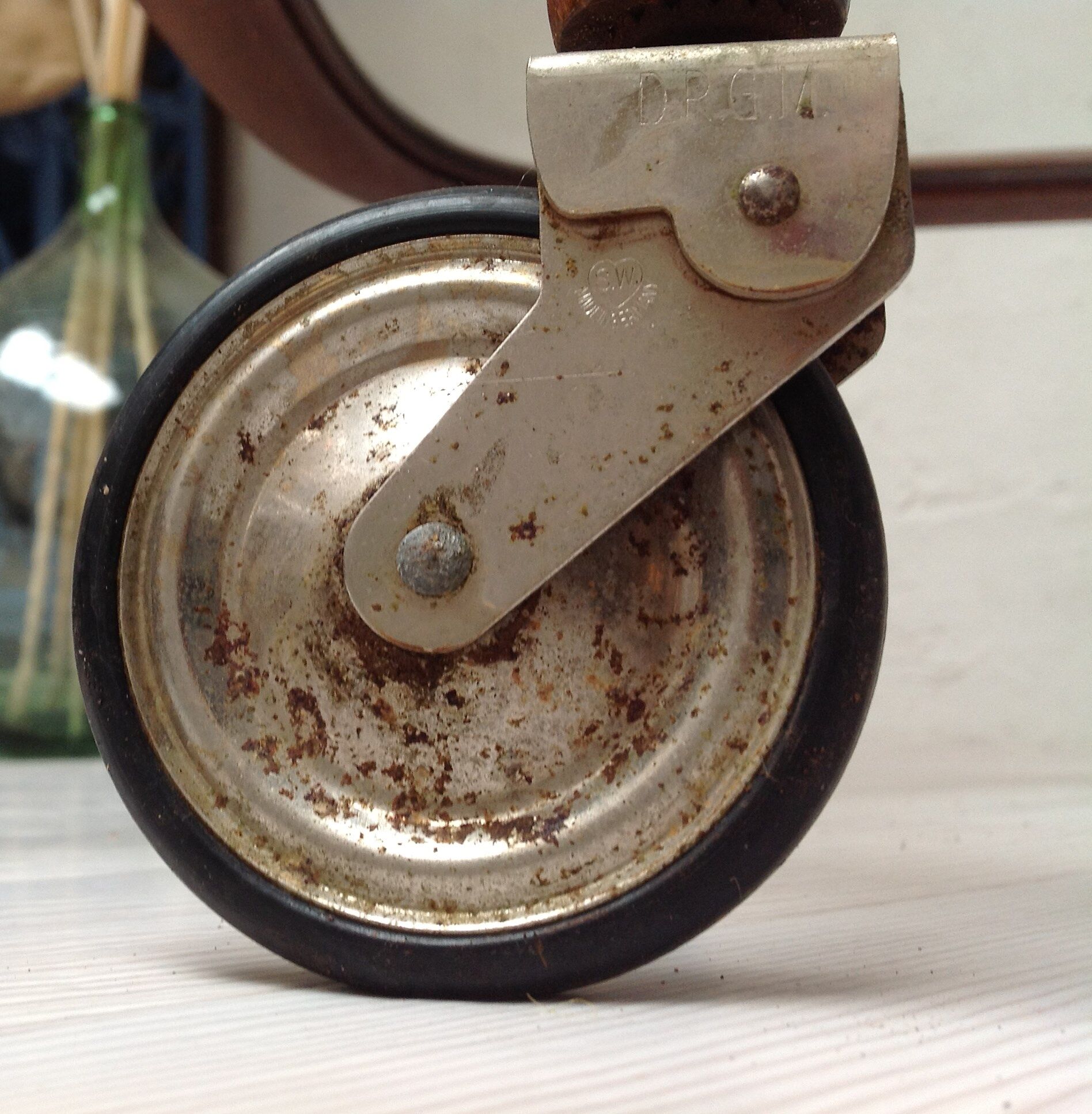 Scandinavian rolling service wood glass and brass