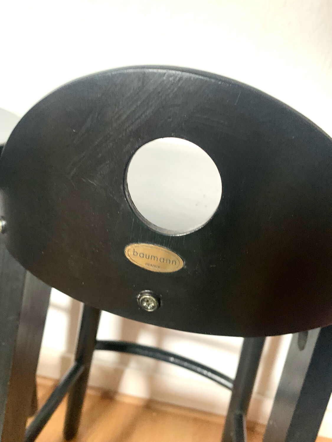 Pair of black designer stools by Baumann