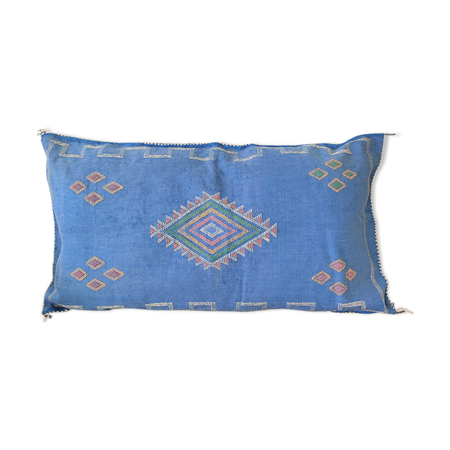 Coussin berbère bleu en soie de cactus