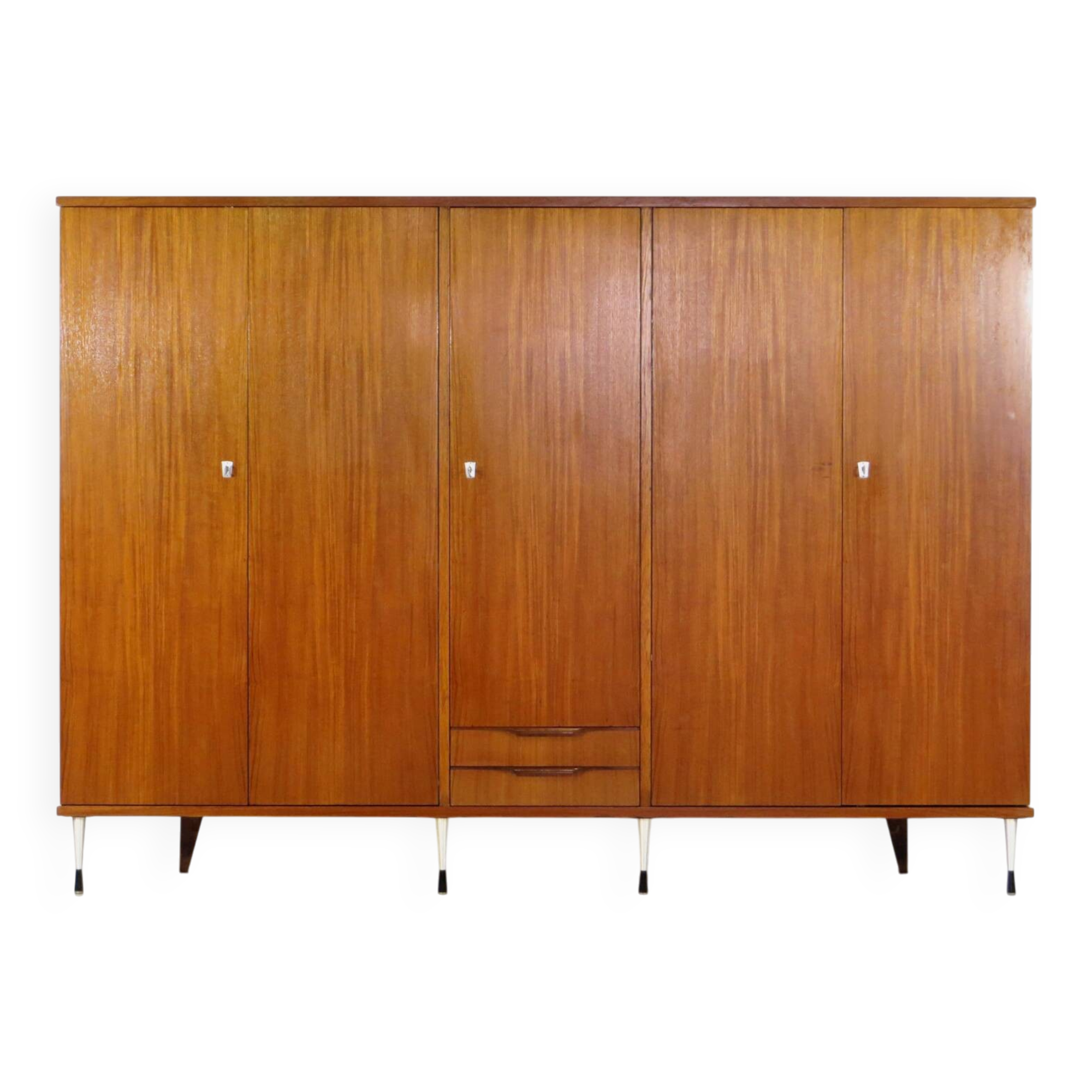 XL Vintage mid century modern 5-door wardrobe in teak, Italian style 1960s