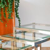 Set of three nesting coffee tables, gilt brass with beveled glass tops, 1980