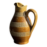 Vintage yellow stoneware carafe with beaded friezes Made in France H22