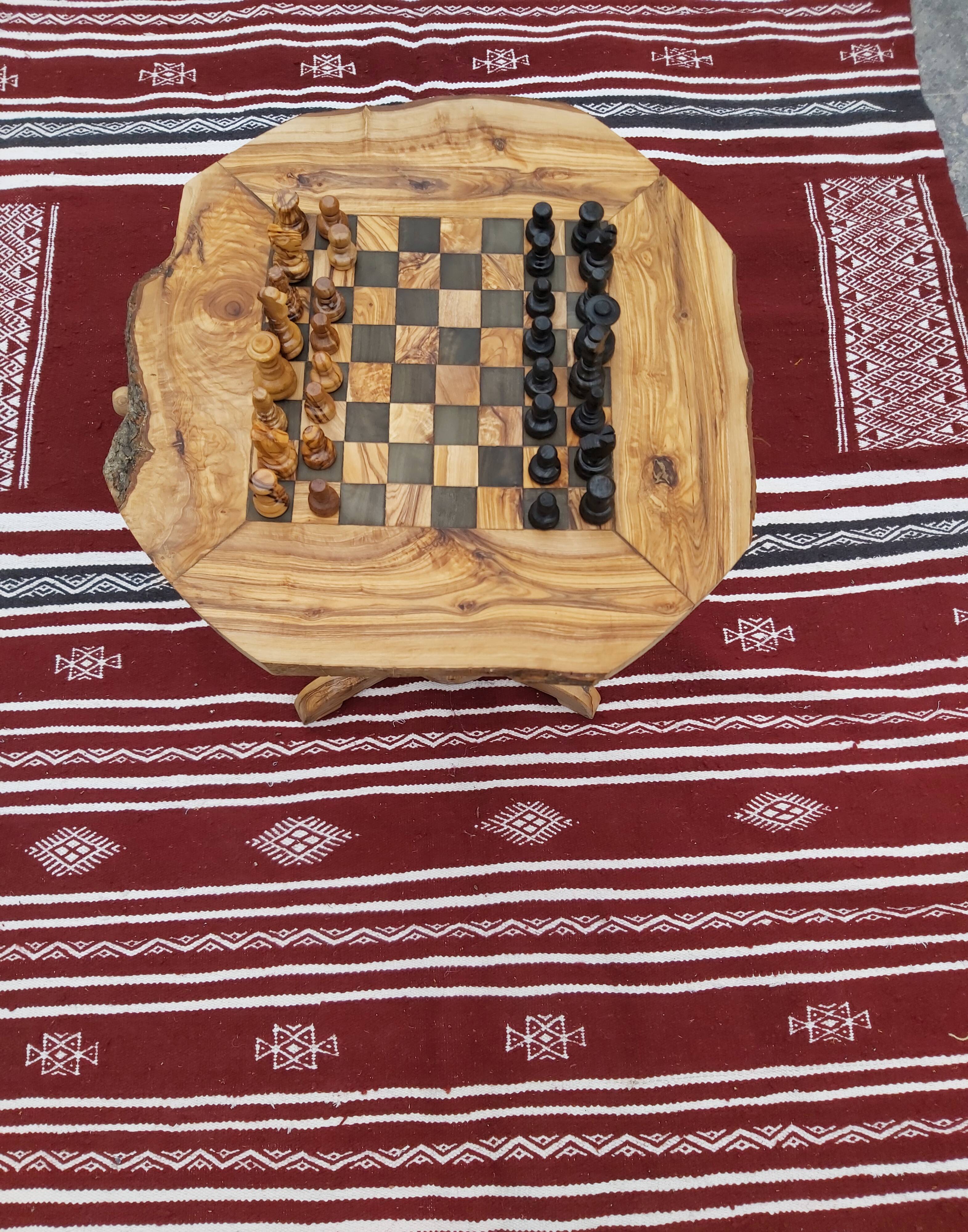 rustic olive wood chess table