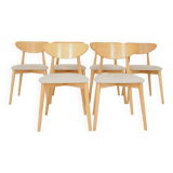 Ensemble moderne de 6 chaises de salle à manger, tissu écru et bois de hêtre naturel