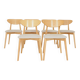 Ensemble moderne de 6 chaises de salle à manger, tissu écru et bois de hêtre naturel