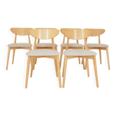 Ensemble moderne de 6 chaises de salle à manger, tissu écru et bois de hêtre naturel