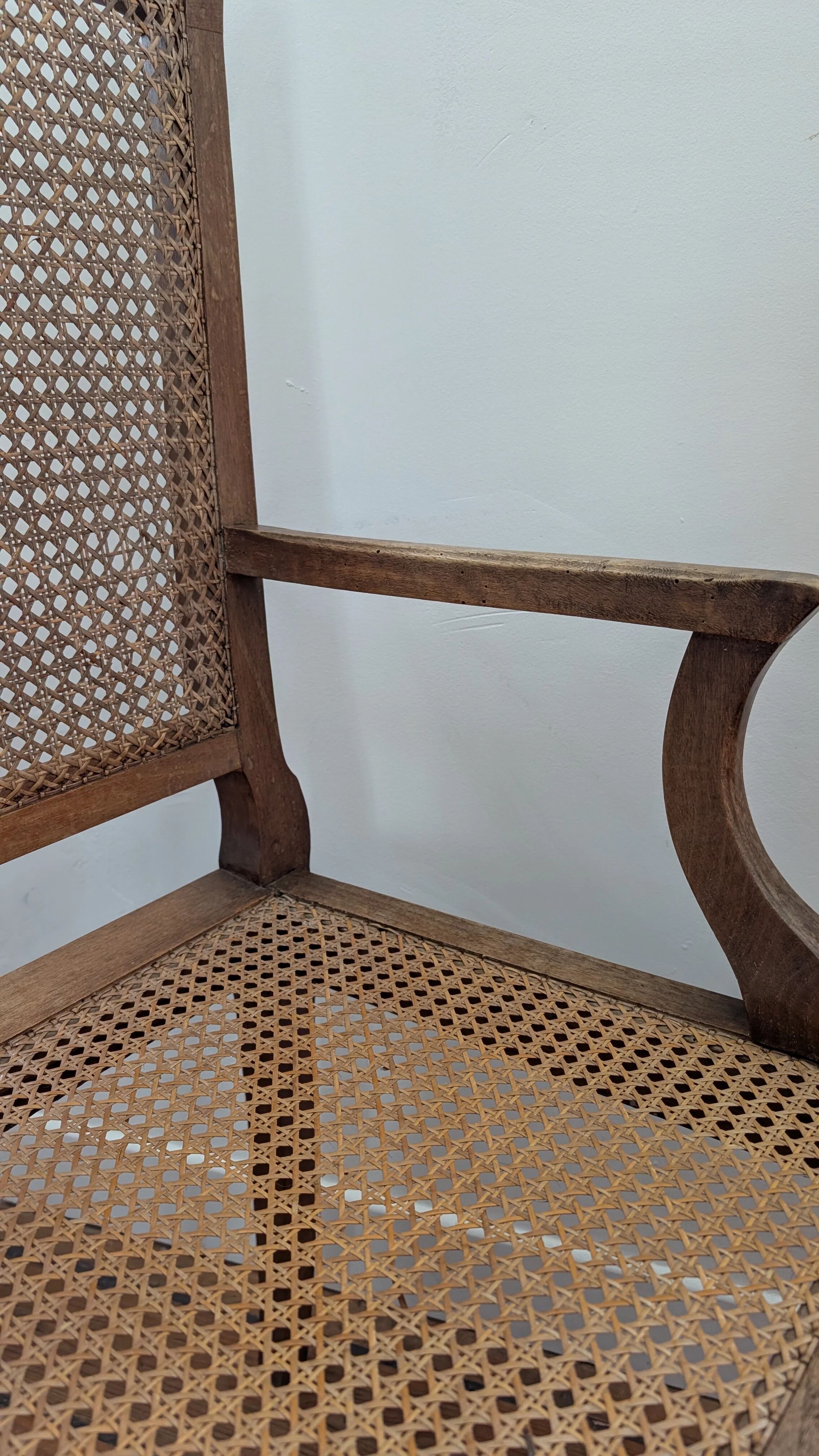 Antique Louis XVI style armchair in wood and caning