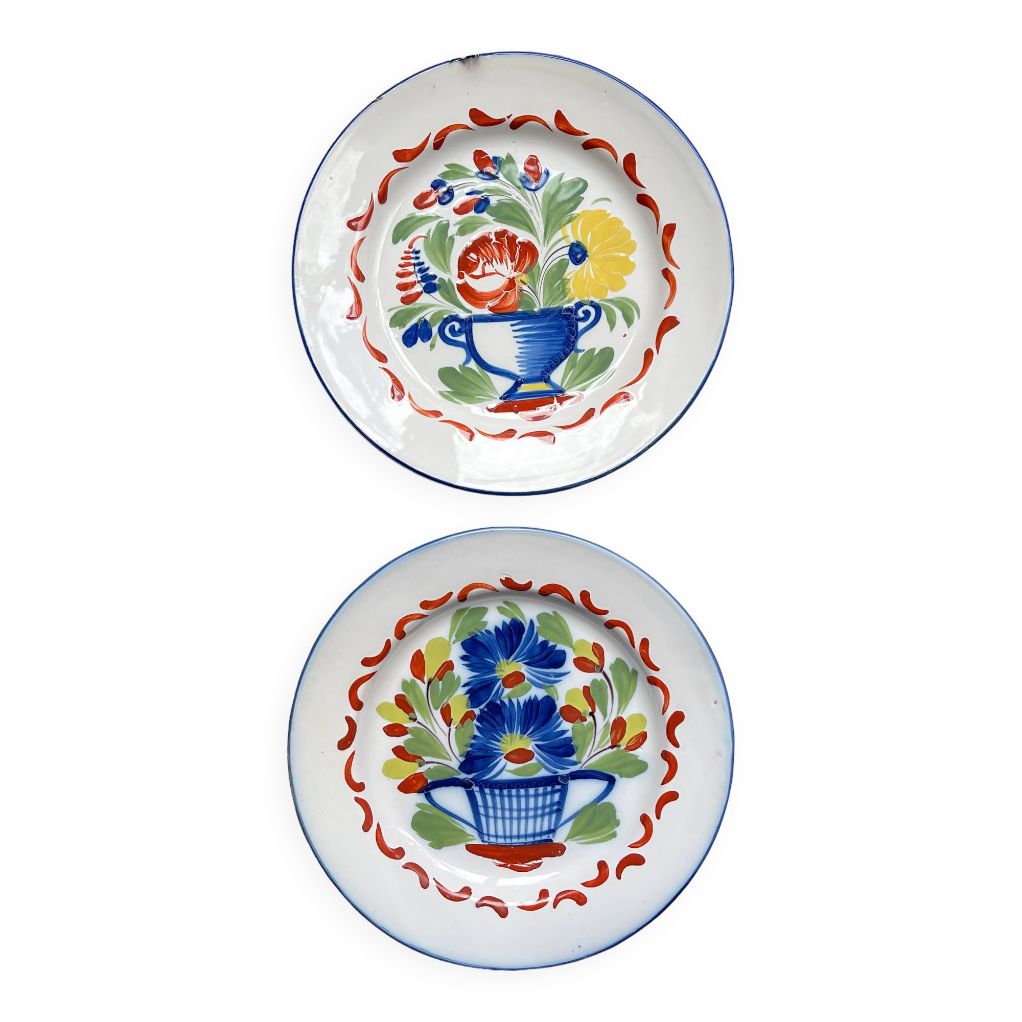 2 St Clement Luneville plates, 19th century, floral pattern