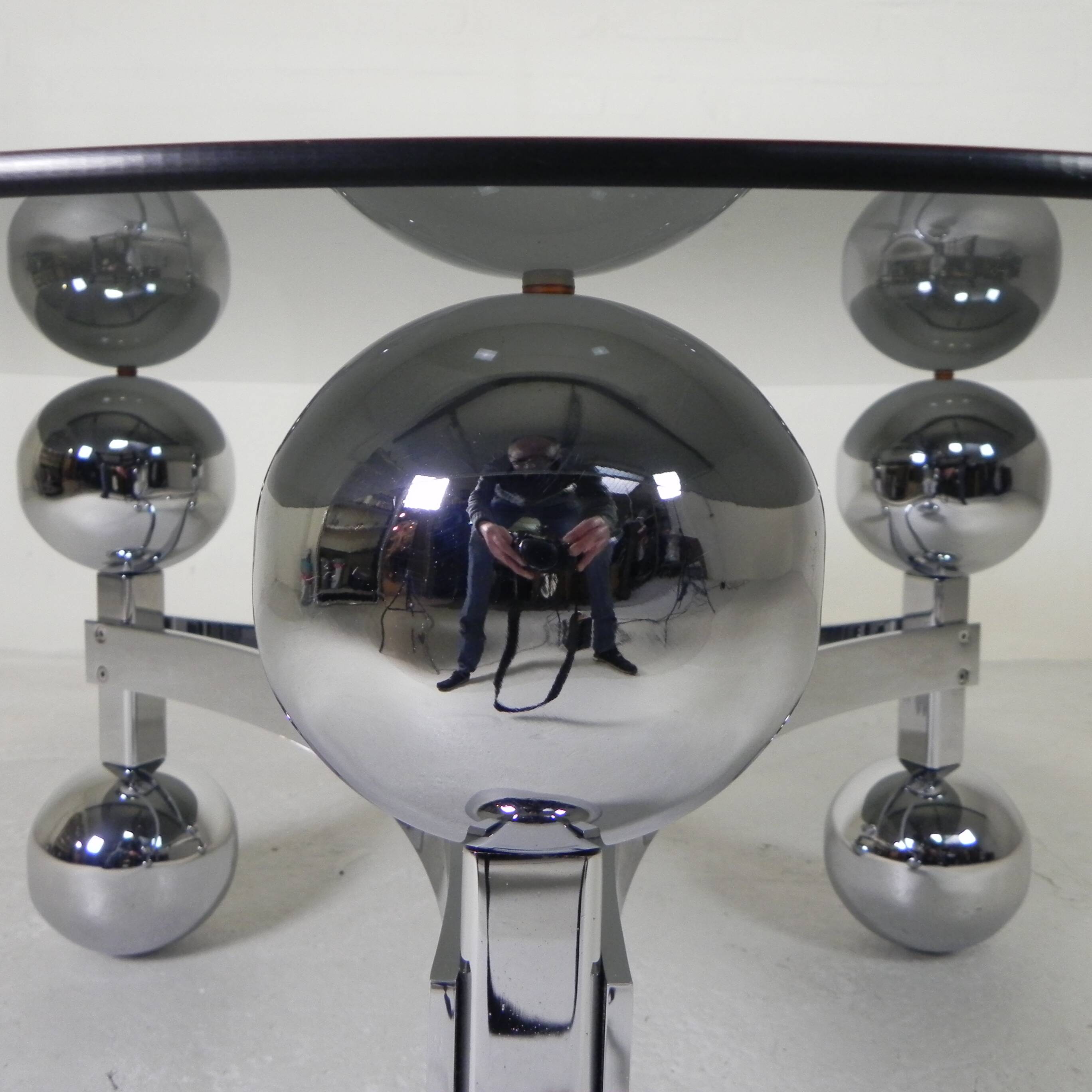 Space Age Sputnik coffee table, with a 1970s chrome base