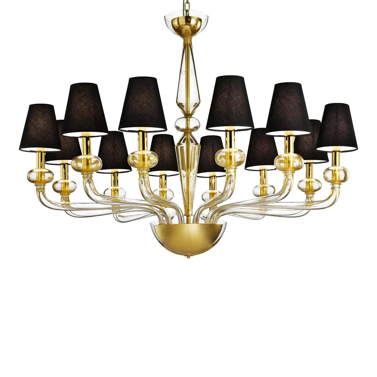 Minimalist Modern Linear Murano Glass Chandelier with Gold Leaf Accents