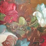 Painting still life bouquet of flowers in a vase.
