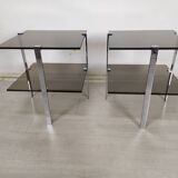 Vintage chrome smoked glass side tables