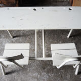 Former double school desk in white painted wood