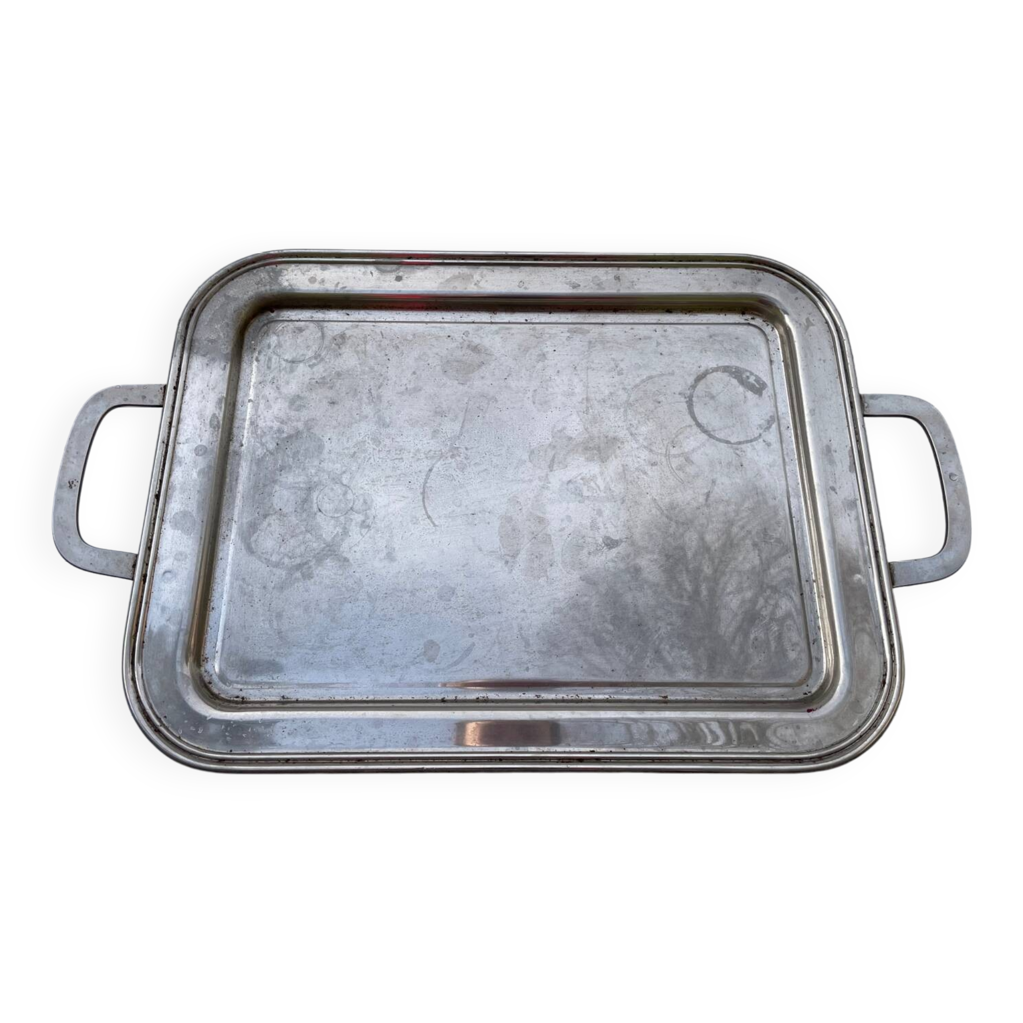 Rectangular silver metal tray