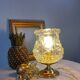 Brass foot table lamp, transparent textured molded globe, art deco style