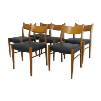 Set of 6 Scandinavian chairs teak 60s vintage
