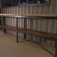 Large industrial metal console, 2 solid oak shelves