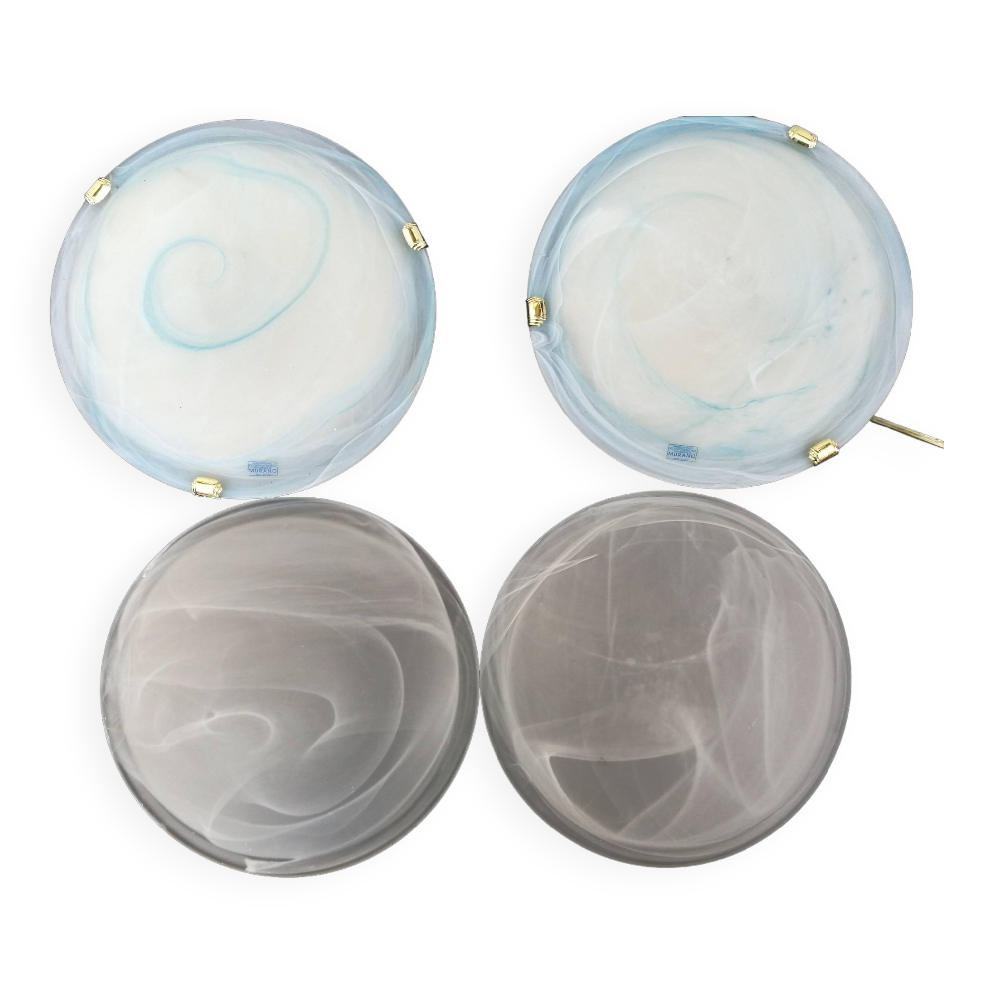 Pair of vintage blue and white Murano glass ceiling lights 1980