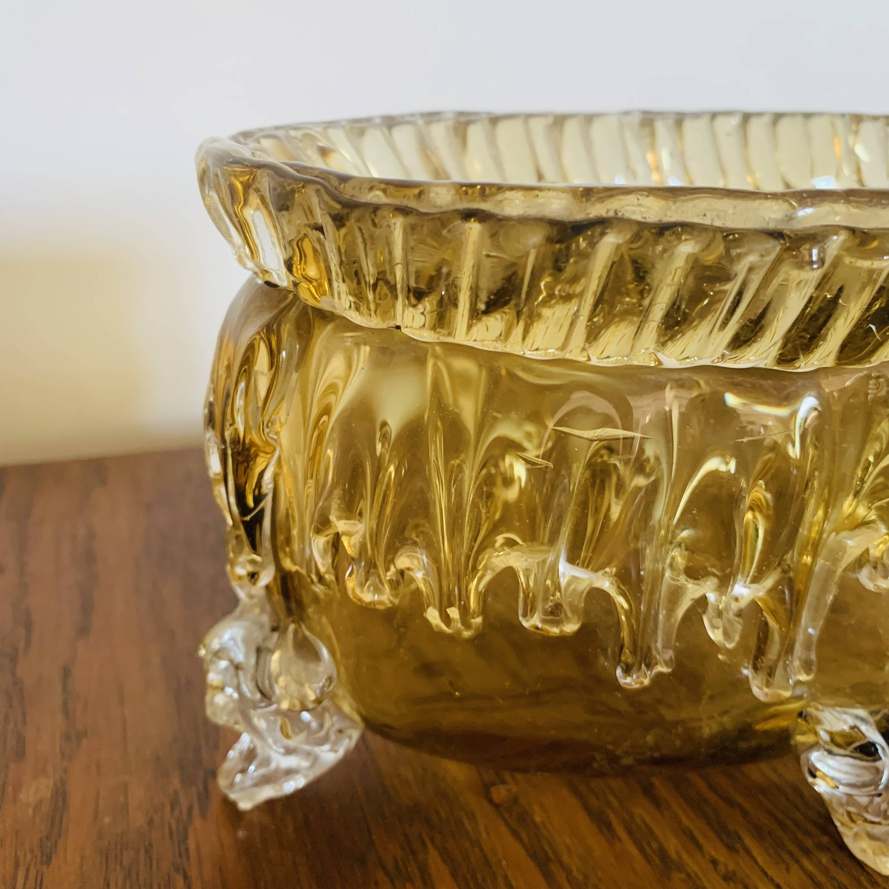 Grande coupe vintage en verre ambré