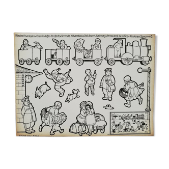 Planche ancienne pour enfant à colorier et découper