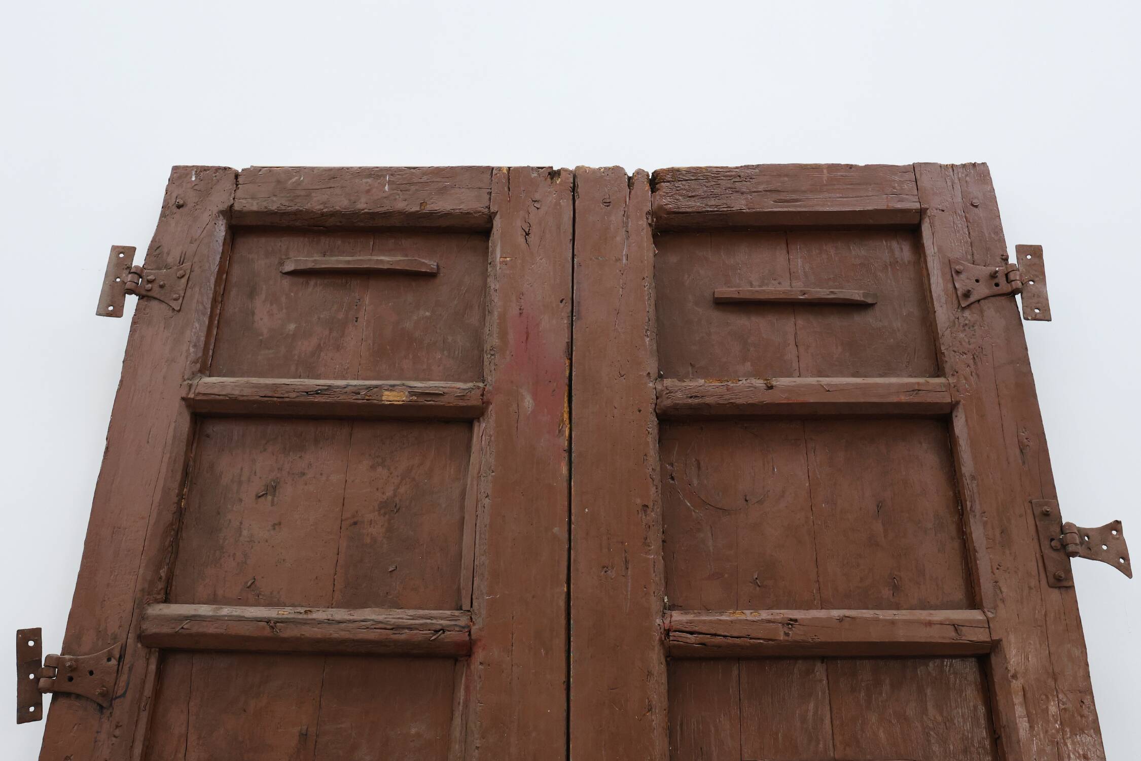 Large 17th century Monastery doors in terracotta lacquered oak, Portugal