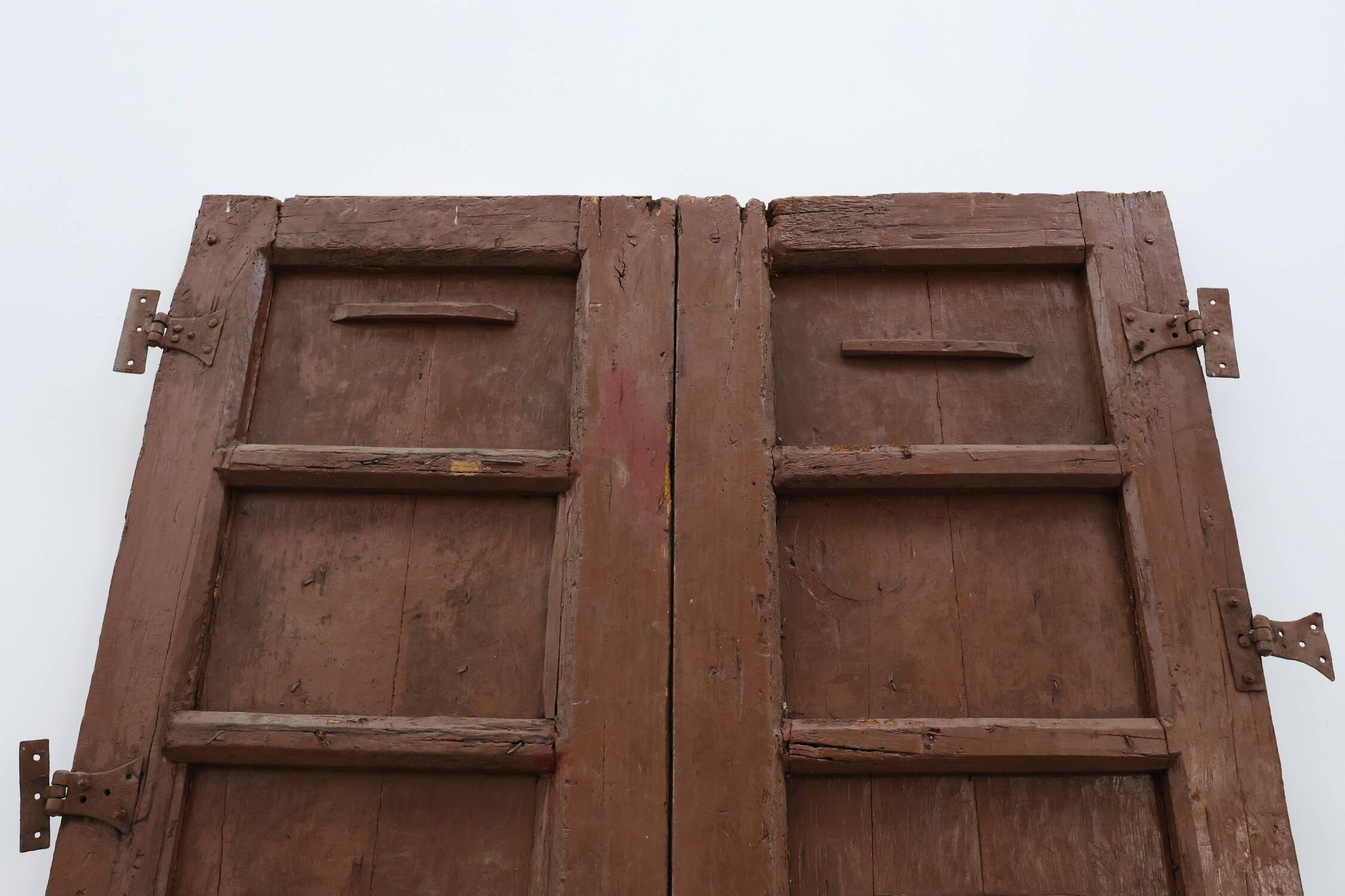 Large 17th century Monastery doors in terracotta lacquered oak, Portugal