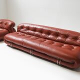 Vintage Soriana set in red leather by Afra e Tobia Scarpa for Cassina Italy