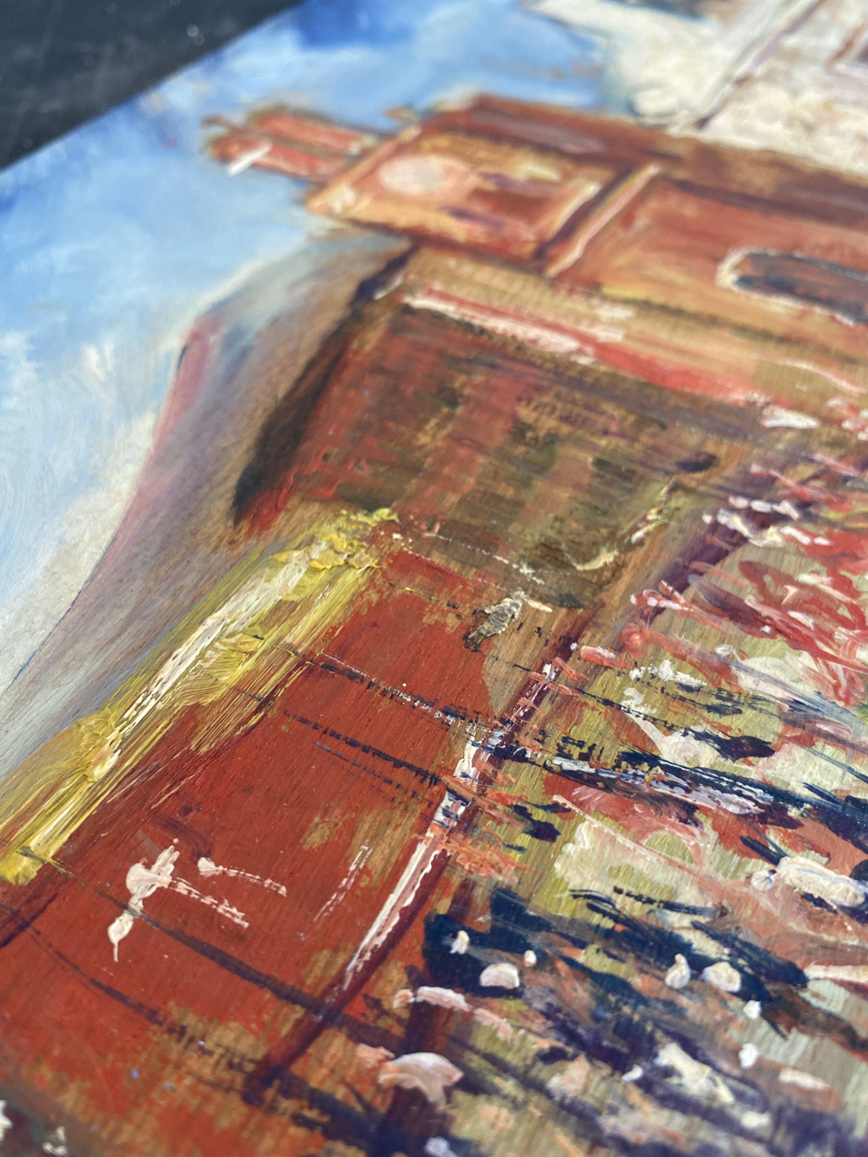 Oil on wood, “village festival”, Italy, 1960s