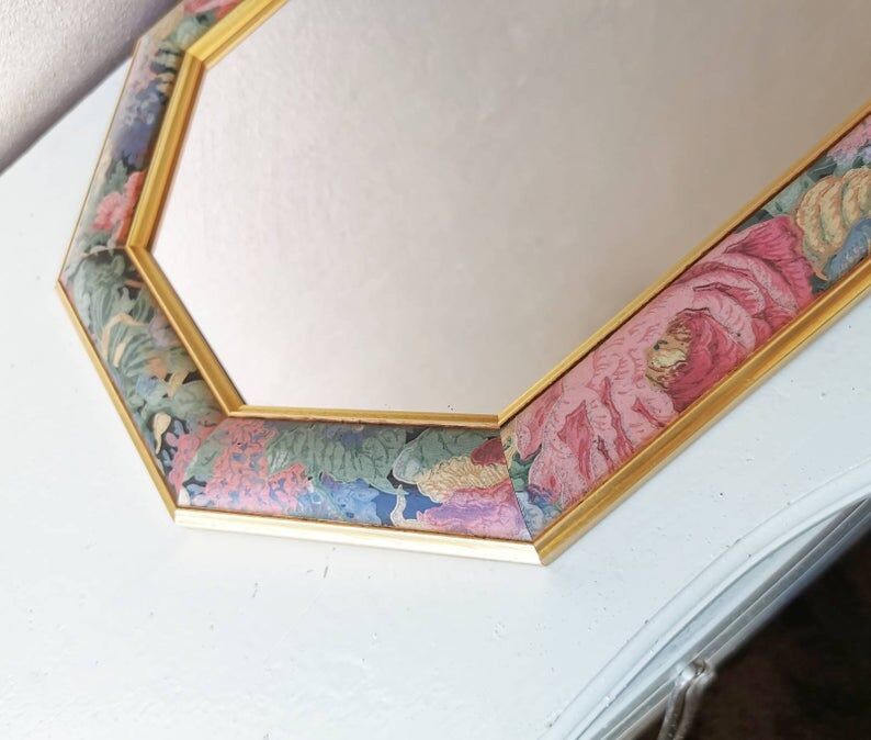 Vintage wooden flower mirror 1980